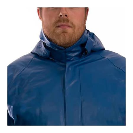 Eclipse„¢ Tri-Hazard Protection Jacket, Size Men's Large, Storm Fly Front, Hood Snaps, Blue